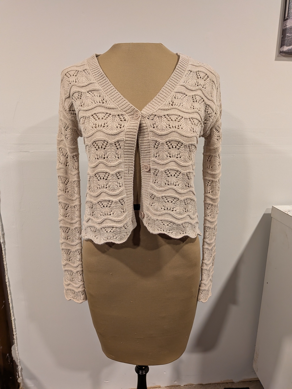 Cream Eyelet Knit Cardigan